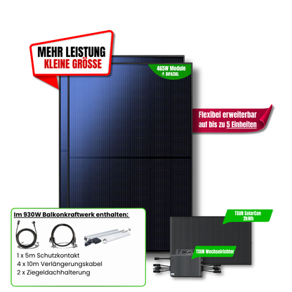 930 W Balkonkraftwerk TSUN mit 2 kWh Speicher