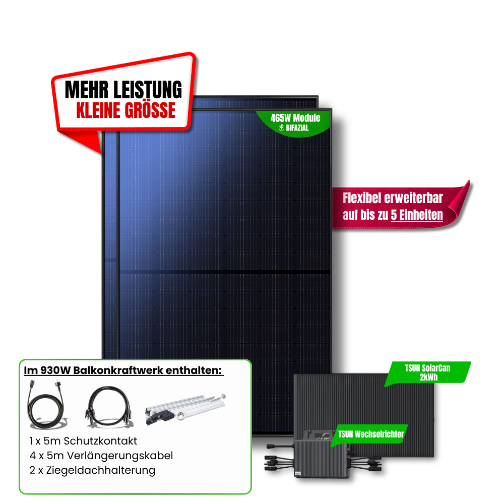 930 W Balkonkraftwerk TSUN mit 2 kWh Speicher