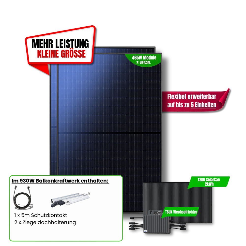 930 W Balkonkraftwerk TSUN mit 2 kWh Speicher