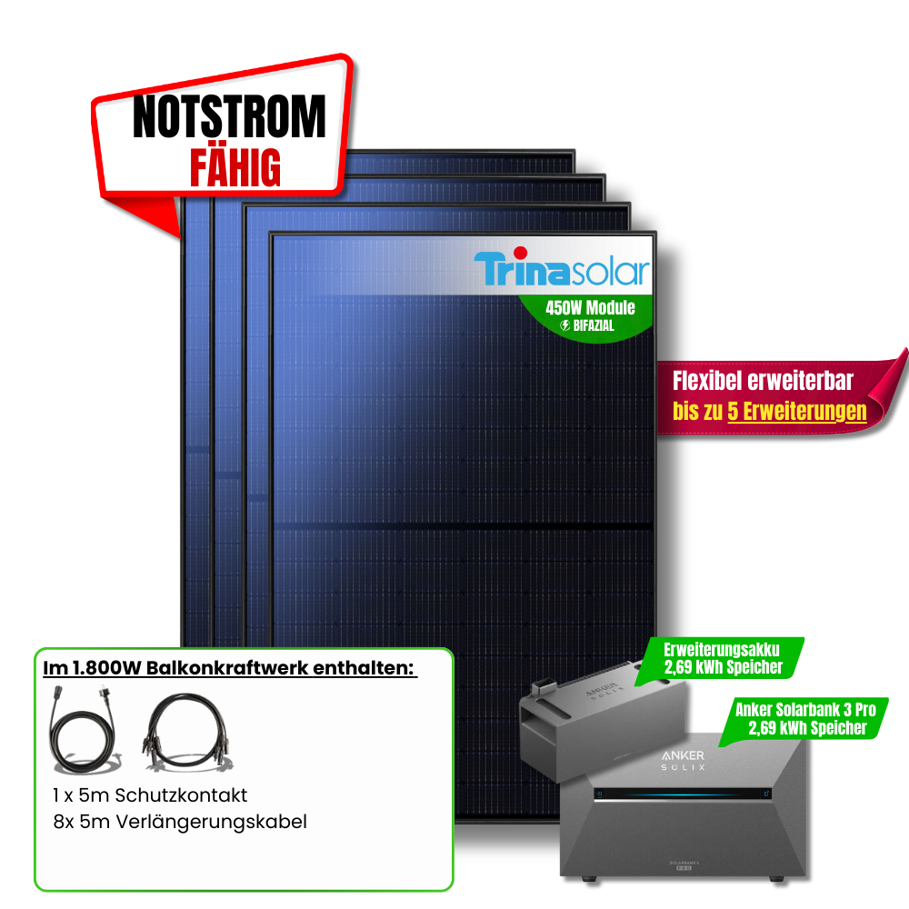 1800W Anker 3 Pro Balkonkraftwerk + Erweiterungsakku