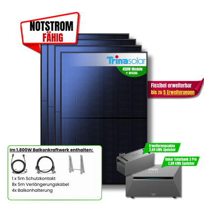 1800W Anker 3 Pro Balkonkraftwerk + Erweiterungsakku