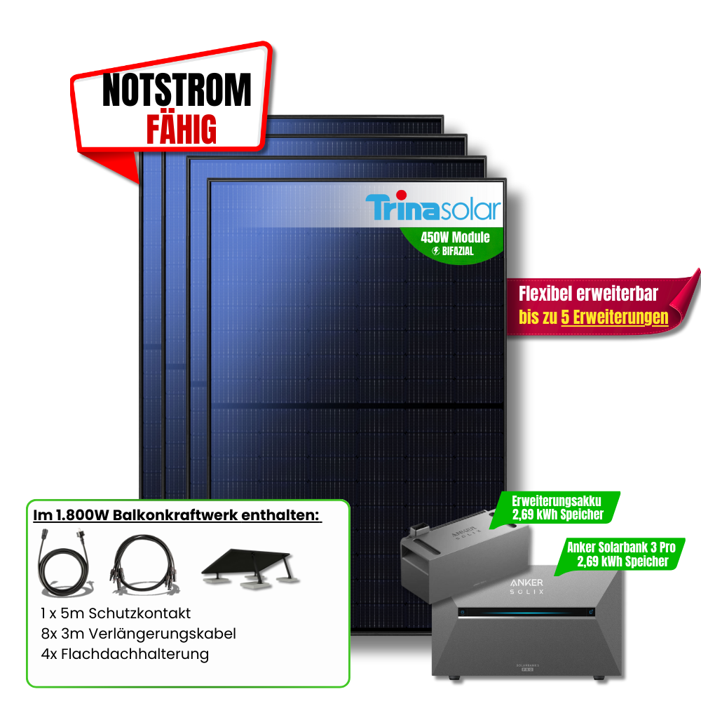 1800W Anker 3 Pro Balkonkraftwerk + Erweiterungsakku