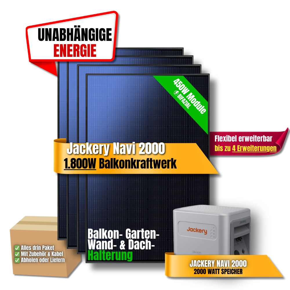 1800W Jackery Navi 2000 Balkonkraftwerk