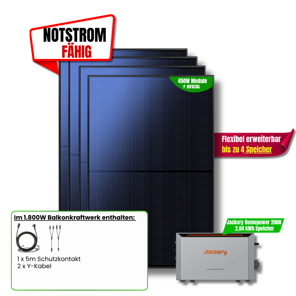 1800 W Balkonkraftwerk Jackery Homepower 2000 Speicher