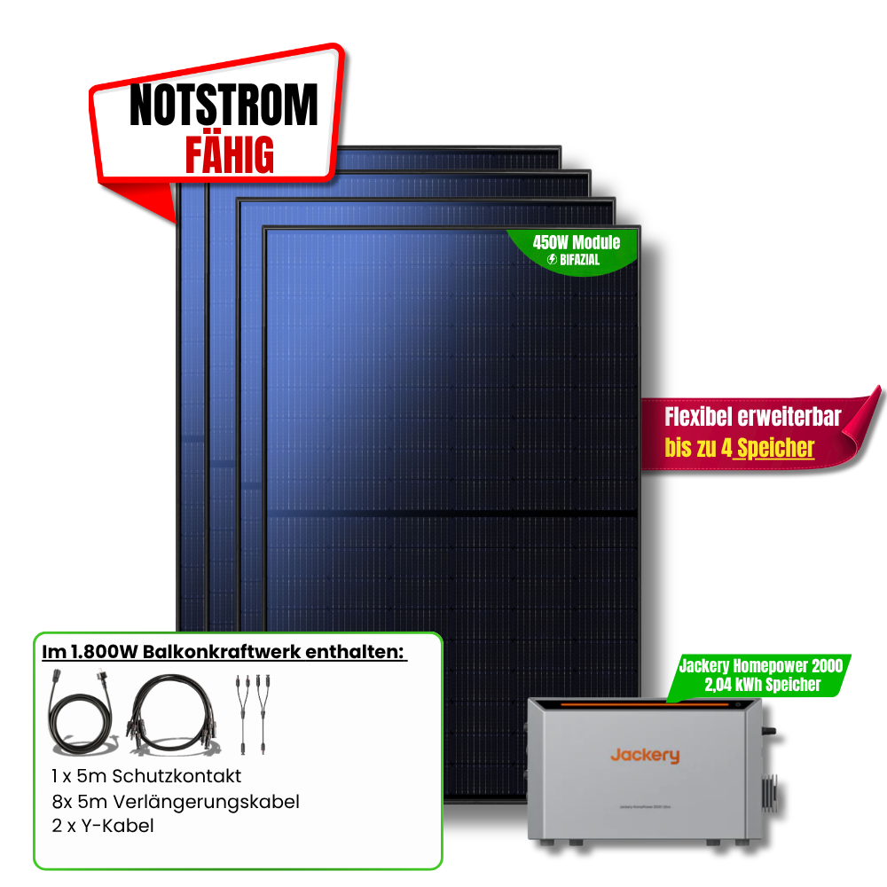 1800 W Balkonkraftwerk Jackery Homepower 2000 Speicher