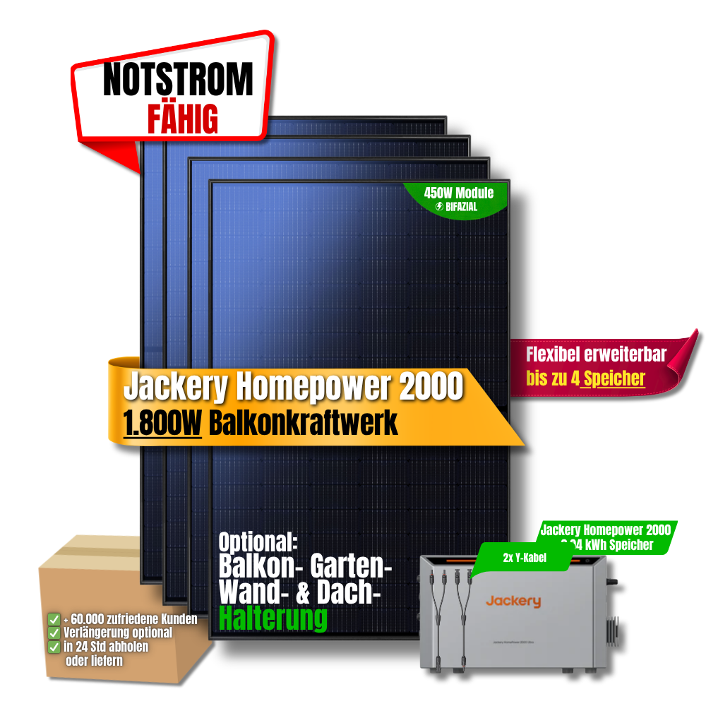 1800 W Balkonkraftwerk Jackery Homepower 2000 Speicher