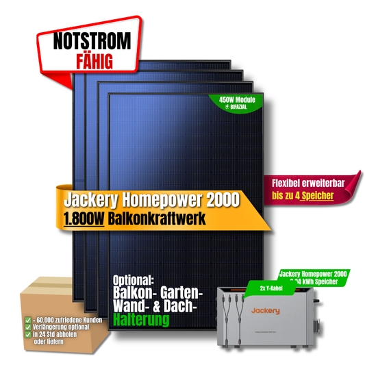 1800 W Balkonkraftwerk Jackery Homepower 2000 Speicher