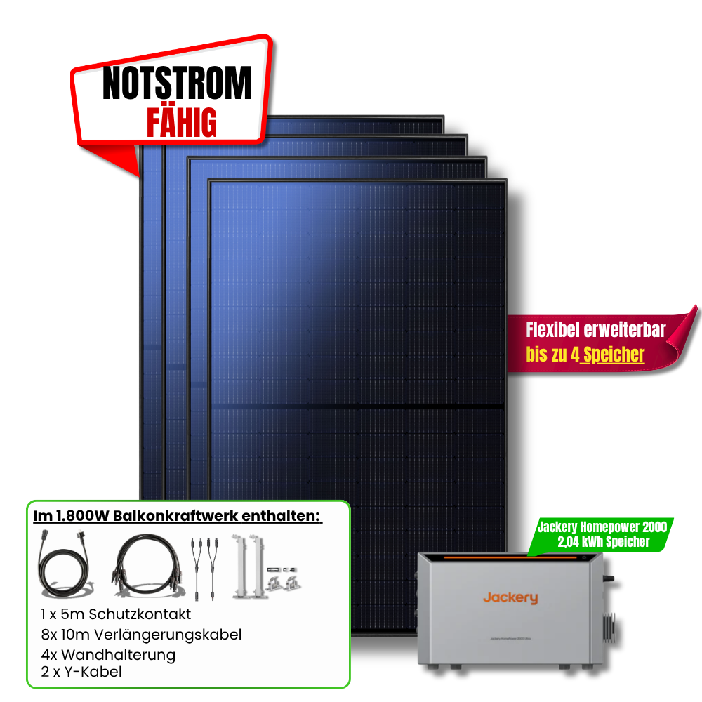 1800 W Balkonkraftwerk Jackery Homepower 2000 Speicher