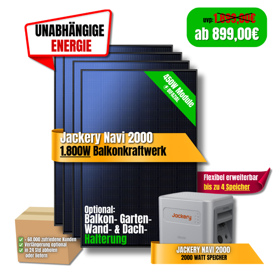 1800W Jackery Navi 2000 Balkonkraftwerk