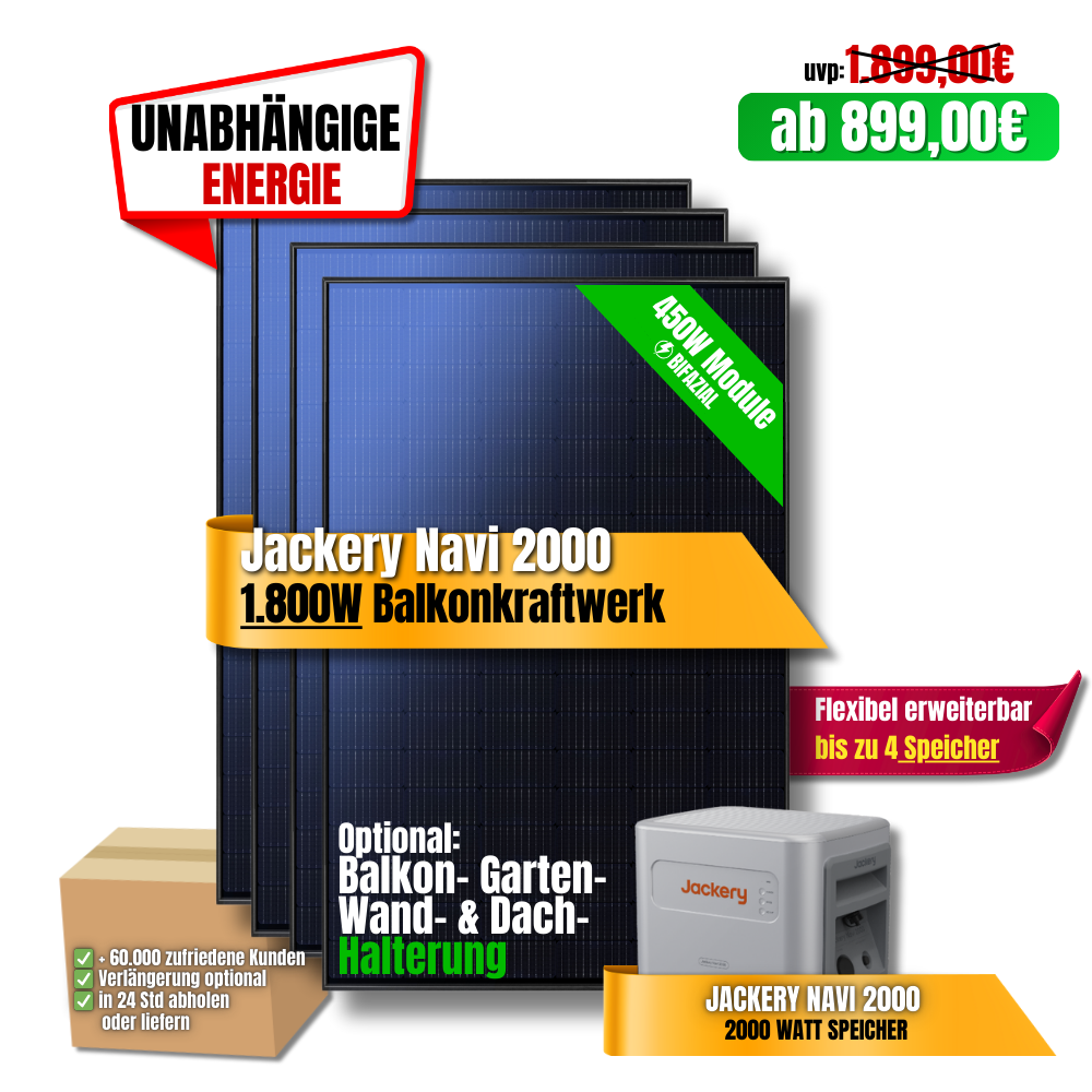 1800W Jackery Navi 2000 Balkonkraftwerk