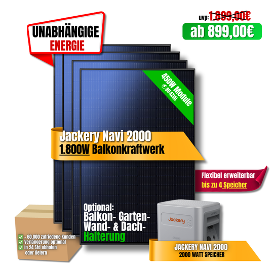 1800W Jackery Navi 2000 Balkonkraftwerk