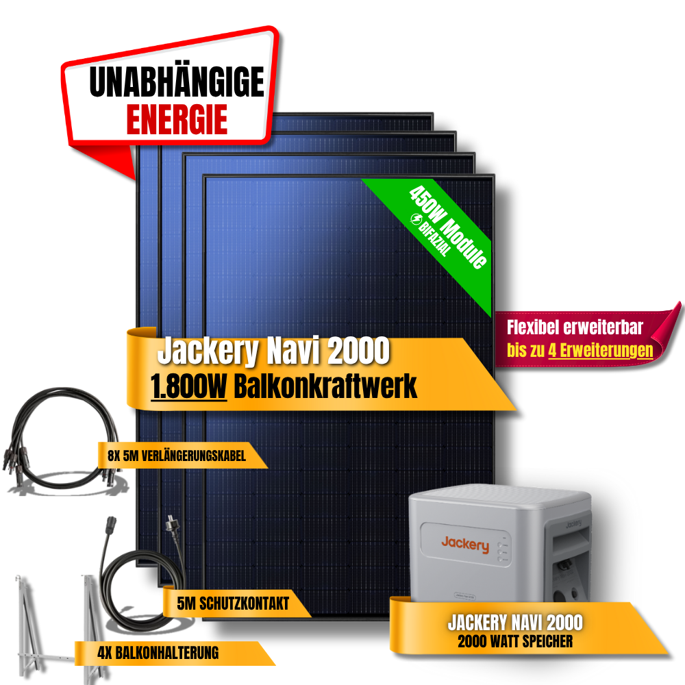 1800W Jackery Navi 2000 Balkonkraftwerk