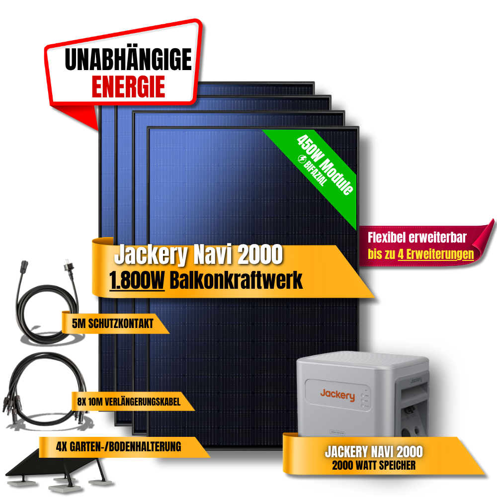 1800W Jackery Navi 2000 Balkonkraftwerk