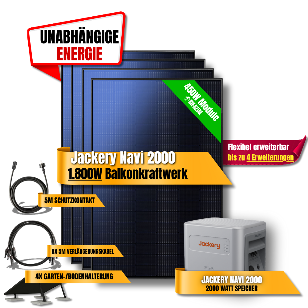 1800W Jackery Navi 2000 Balkonkraftwerk