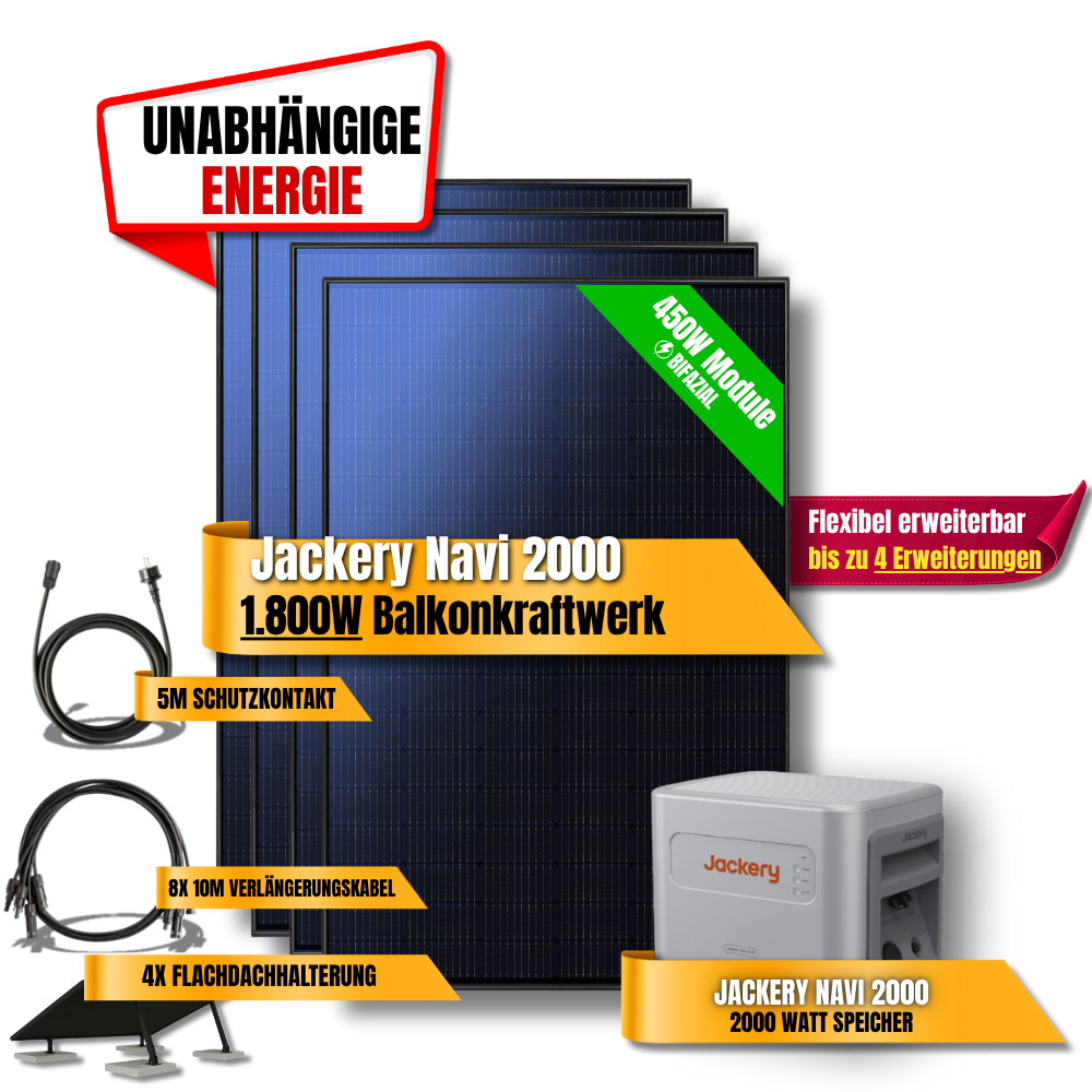 1800W Jackery Navi 2000 Balkonkraftwerk