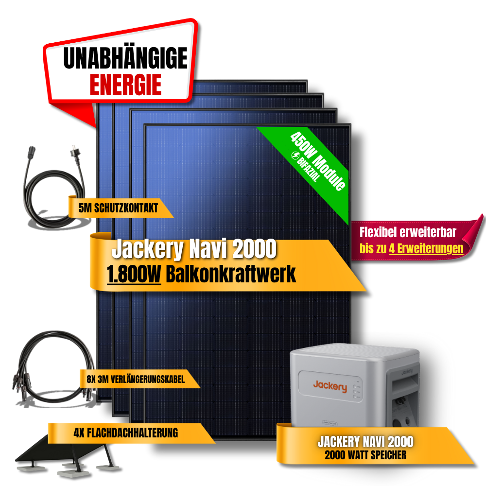 1800W Jackery Navi 2000 Balkonkraftwerk