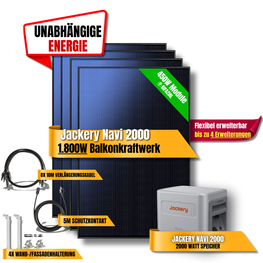 1800W Jackery Navi 2000 Balkonkraftwerk