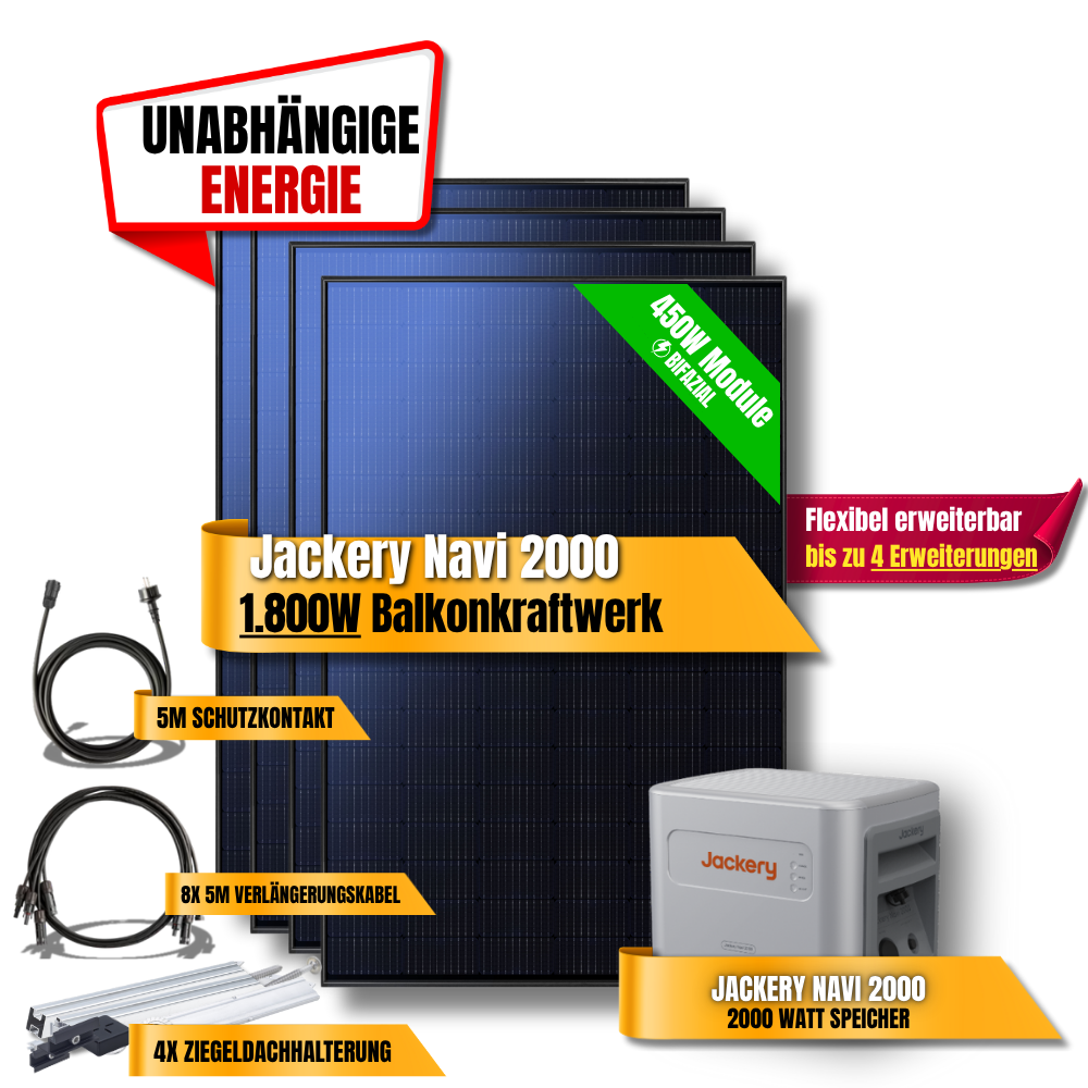 1800W Jackery Navi 2000 Balkonkraftwerk