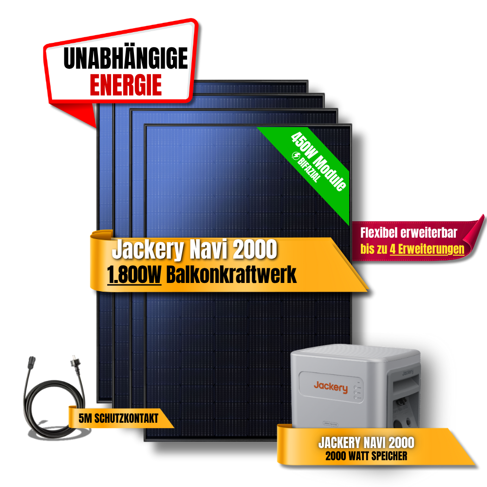 1800W Jackery Navi 2000 Balkonkraftwerk