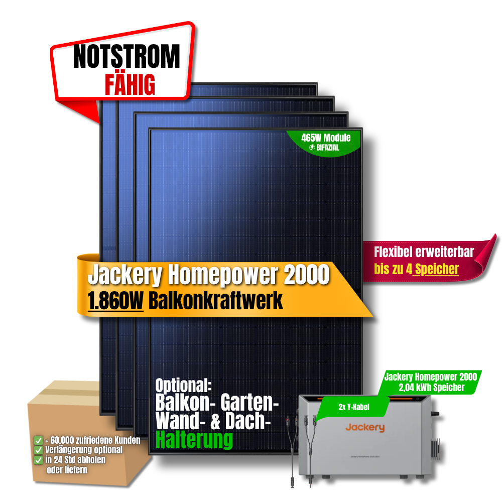 1860 W Balkonkraftwerk Jackery Homepower 2000 Speicher