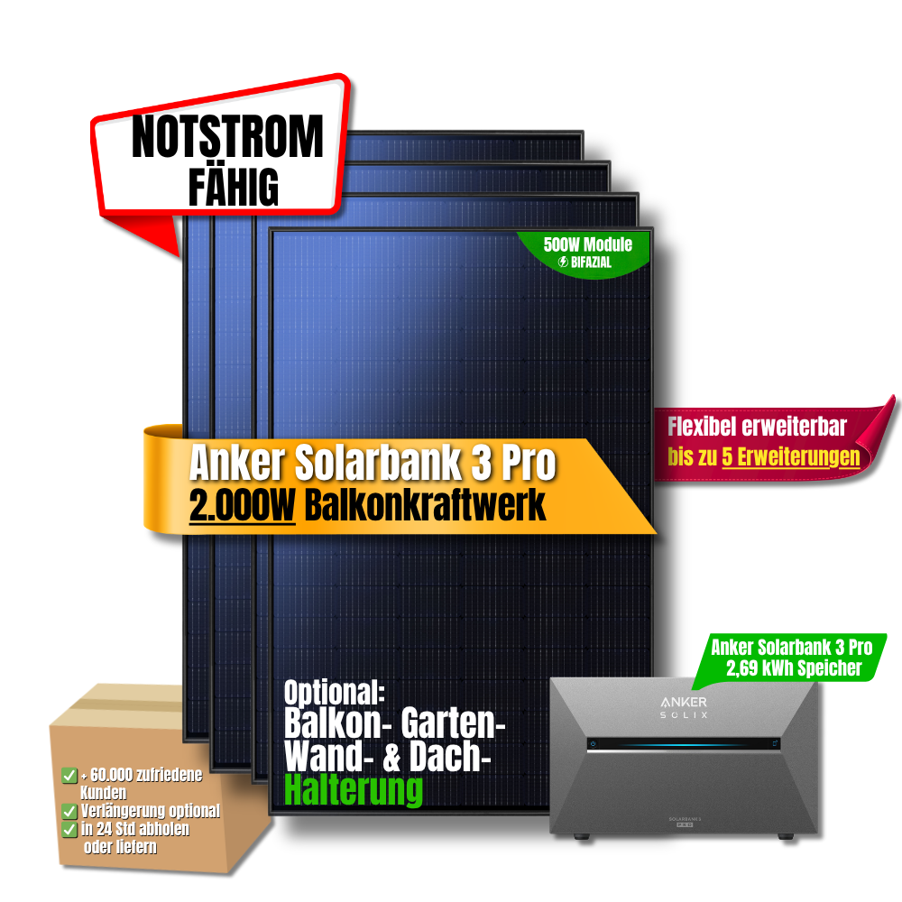 2000 W Balkonkraftwerk Anker SOLIX Solarbank 3 Pro Speicher