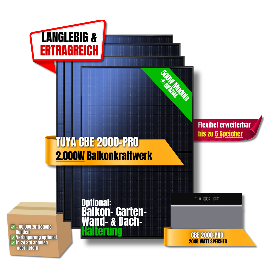 2000 Watt Tuya CBE 2000-Pro Balkonkraftwerk