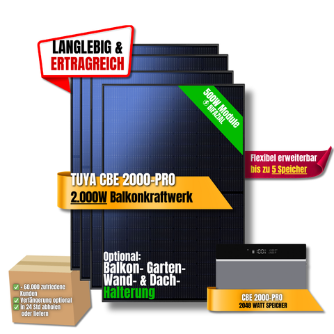 2000W Balkonkraftwerk Conow mit 2kWh Speicher (4 x 500w Module + 2kWh Speicher CBE 2000 Pro)