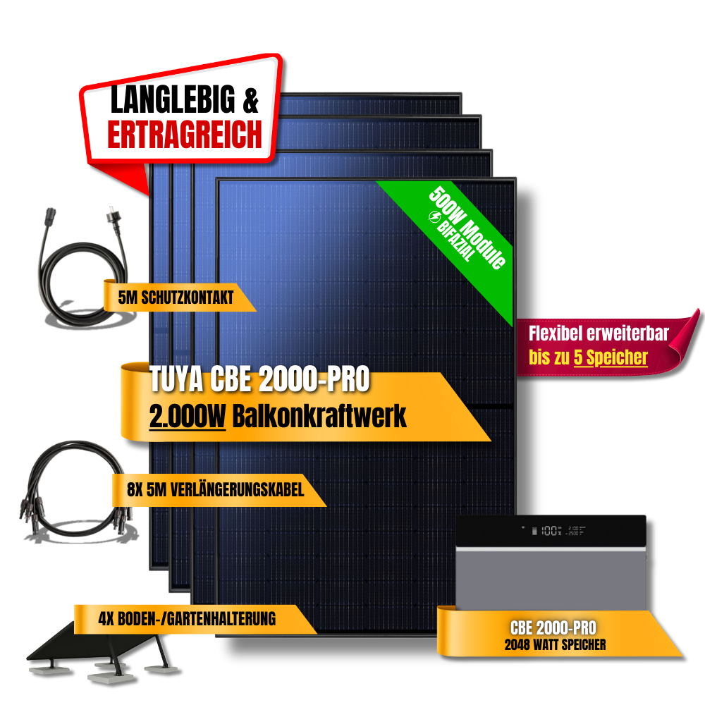 2000 Watt Tuya CBE 2000-Pro Balkonkraftwerk