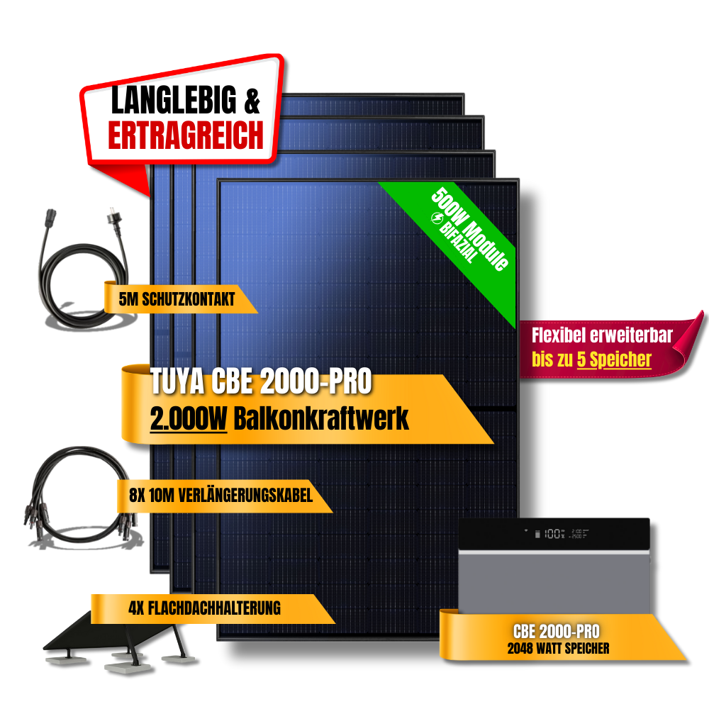 2000 Watt Tuya CBE 2000-Pro Balkonkraftwerk