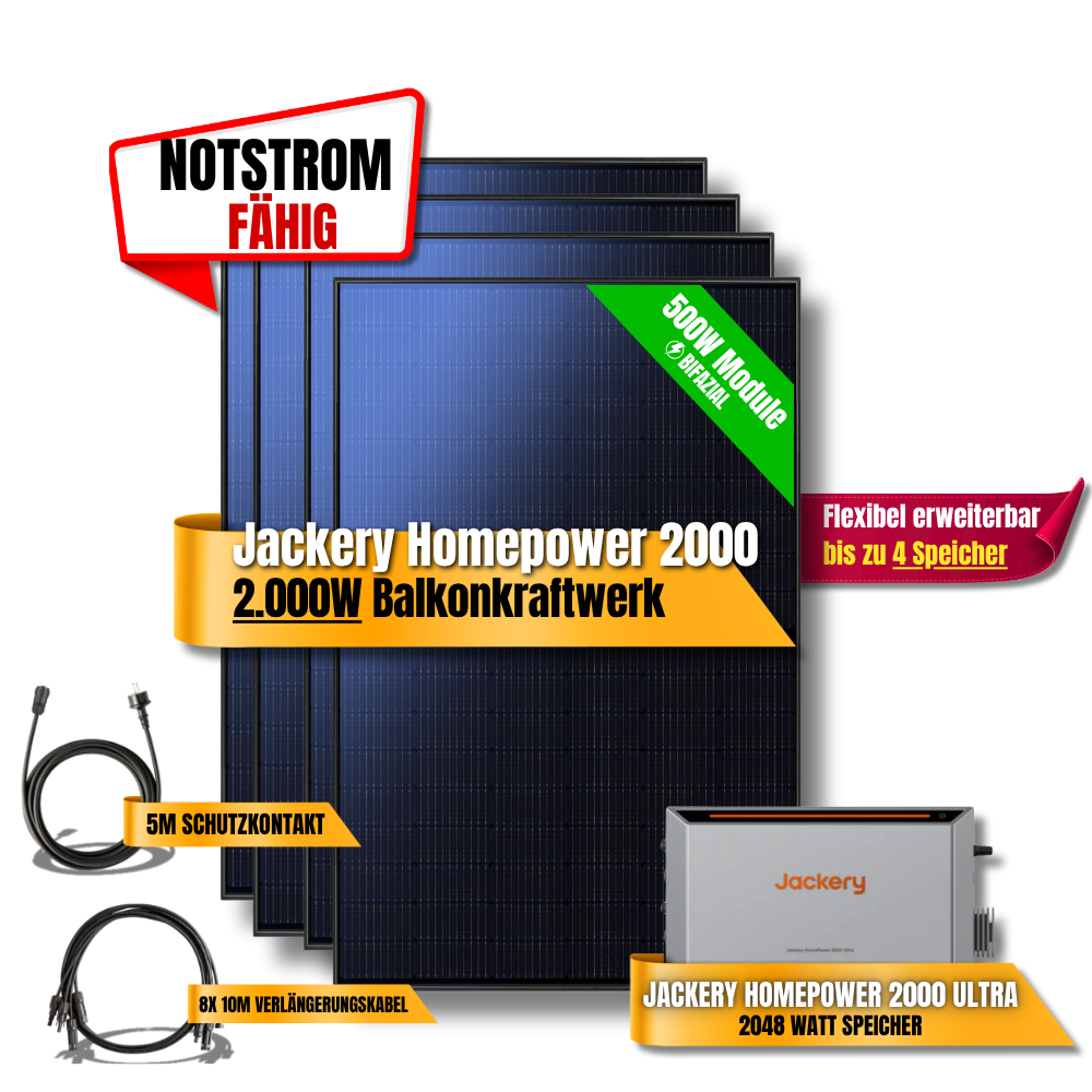 2000W Jackery Home Power Ultra2000 Balkonkraftwerk Speicher 2600W
