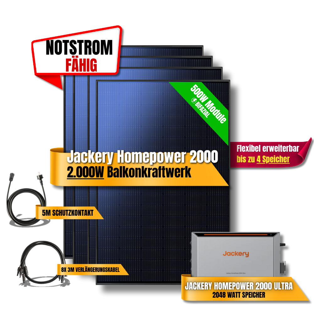 2000W Jackery Home Power Ultra2000 Balkonkraftwerk Speicher 2600W