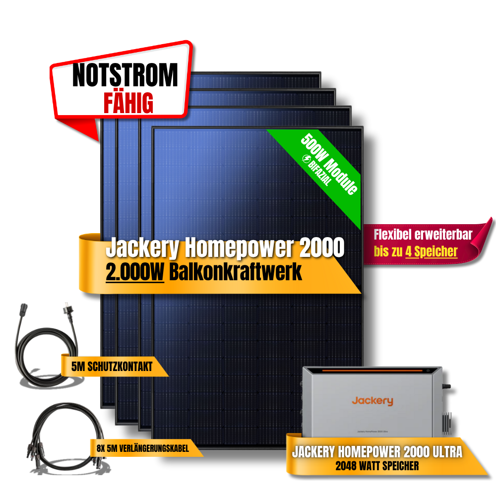 2000W Jackery Home Power Ultra2000 Balkonkraftwerk Speicher 2600W