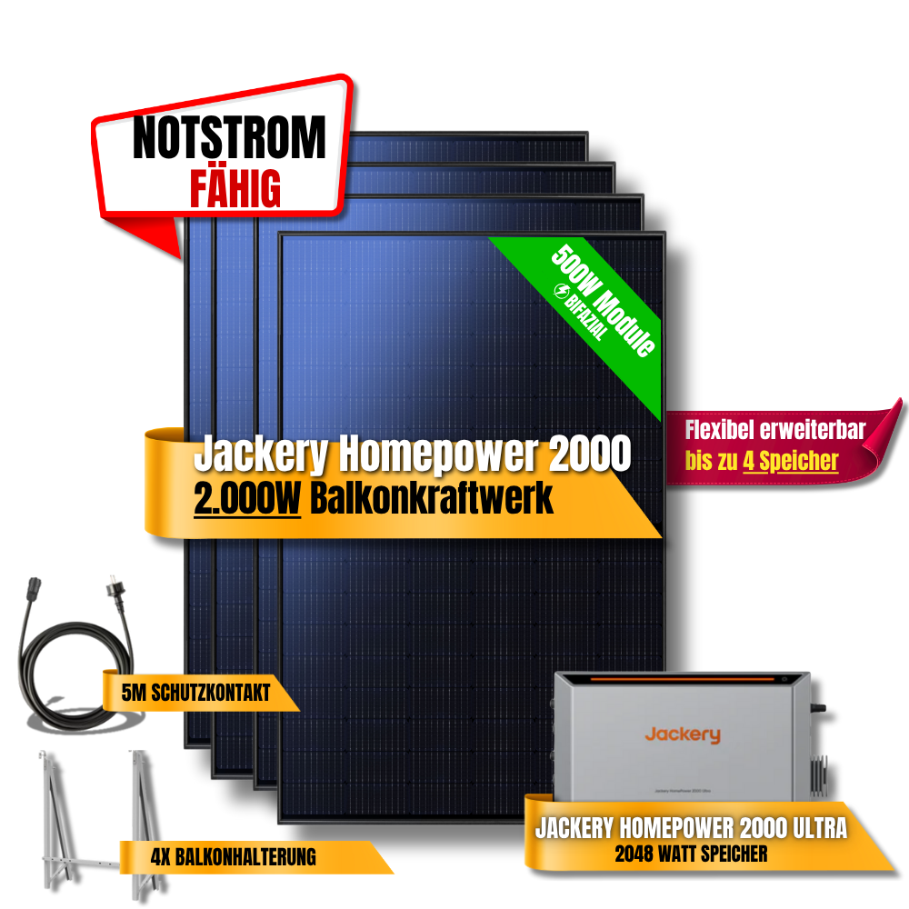 2000W Jackery Home Power Ultra2000 Balkonkraftwerk Speicher 2600W