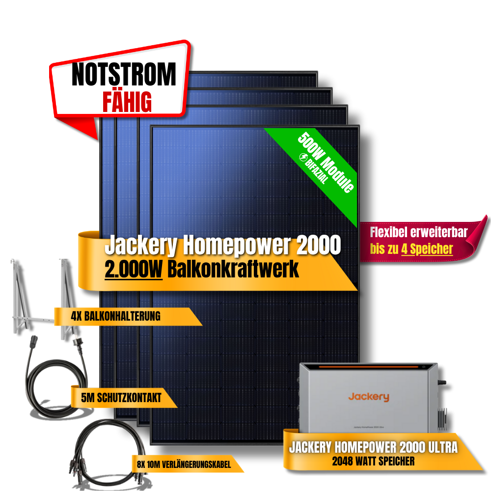 2000W Jackery Home Power Ultra2000 Balkonkraftwerk Speicher 2600W