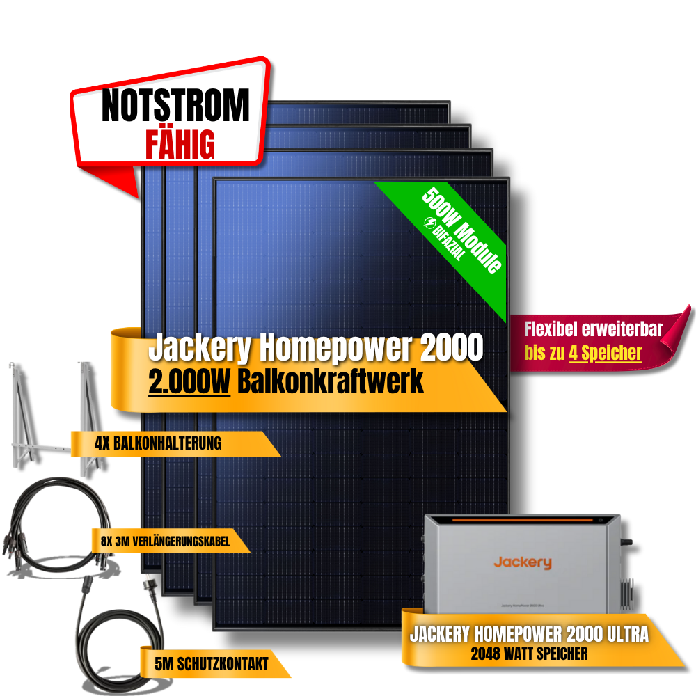 2000W Jackery Home Power Ultra2000 Balkonkraftwerk Speicher 2600W