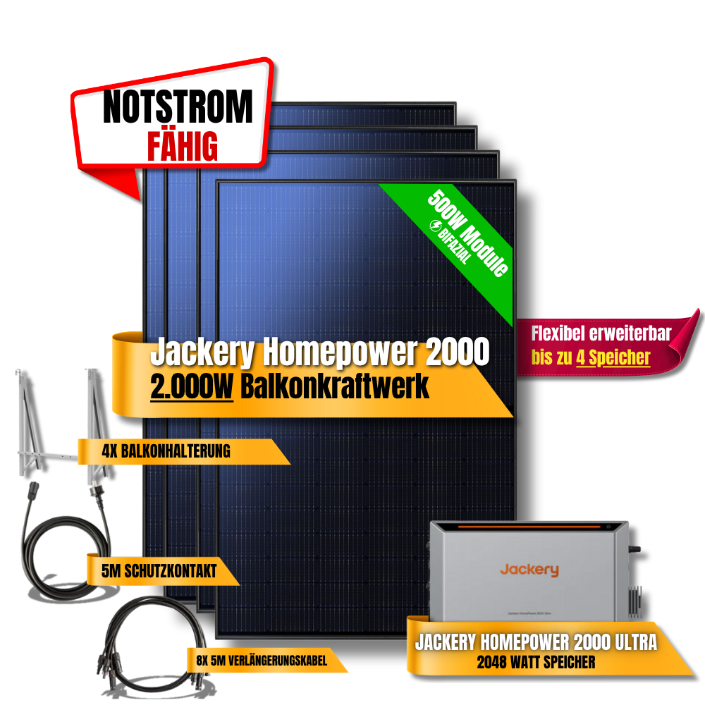 2000W Jackery Home Power Ultra2000 Balkonkraftwerk Speicher 2600W