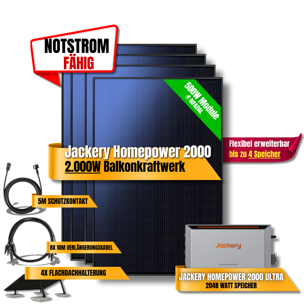 2000W Jackery Home Power Ultra2000 Balkonkraftwerk Speicher 2600W