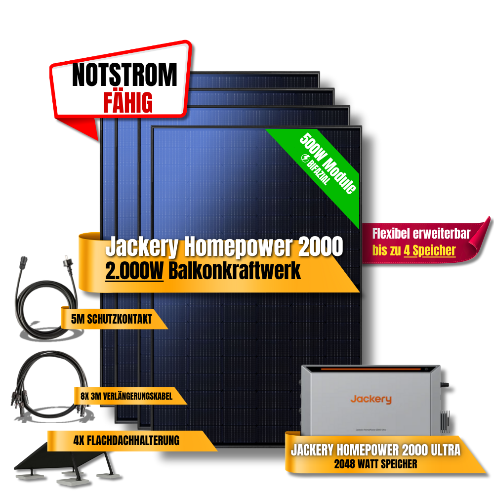 2000W Jackery Home Power Ultra2000 Balkonkraftwerk Speicher 2600W
