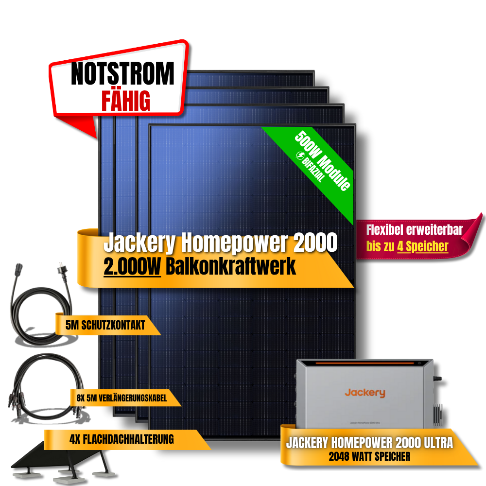 2000W Jackery Home Power Ultra2000 Balkonkraftwerk Speicher 2600W