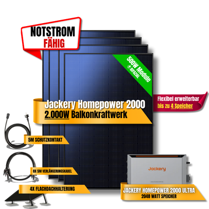2000W Jackery Home Power Ultra2000 Balkonkraftwerk Speicher 2600W