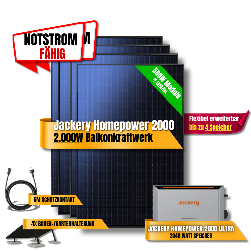2000W Jackery Home Power Ultra2000 Balkonkraftwerk Speicher 2600W