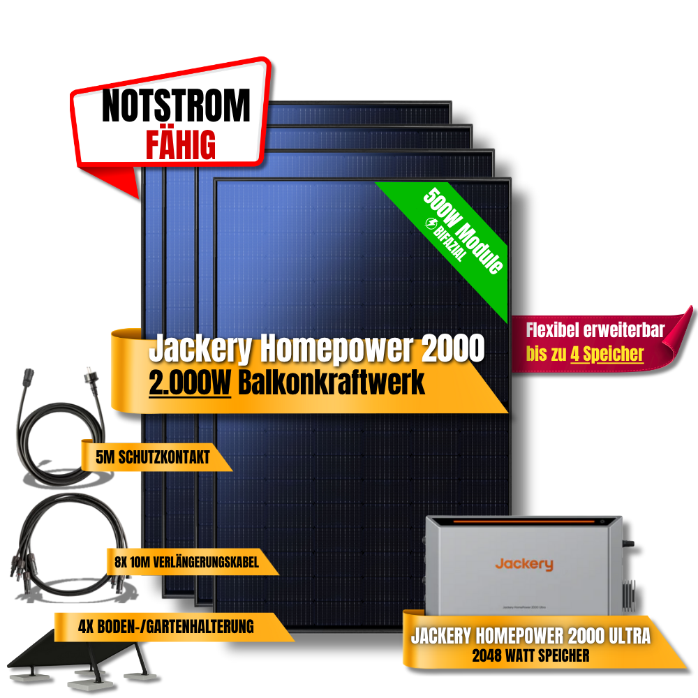 2000W Jackery Home Power Ultra2000 Balkonkraftwerk Speicher 2600W