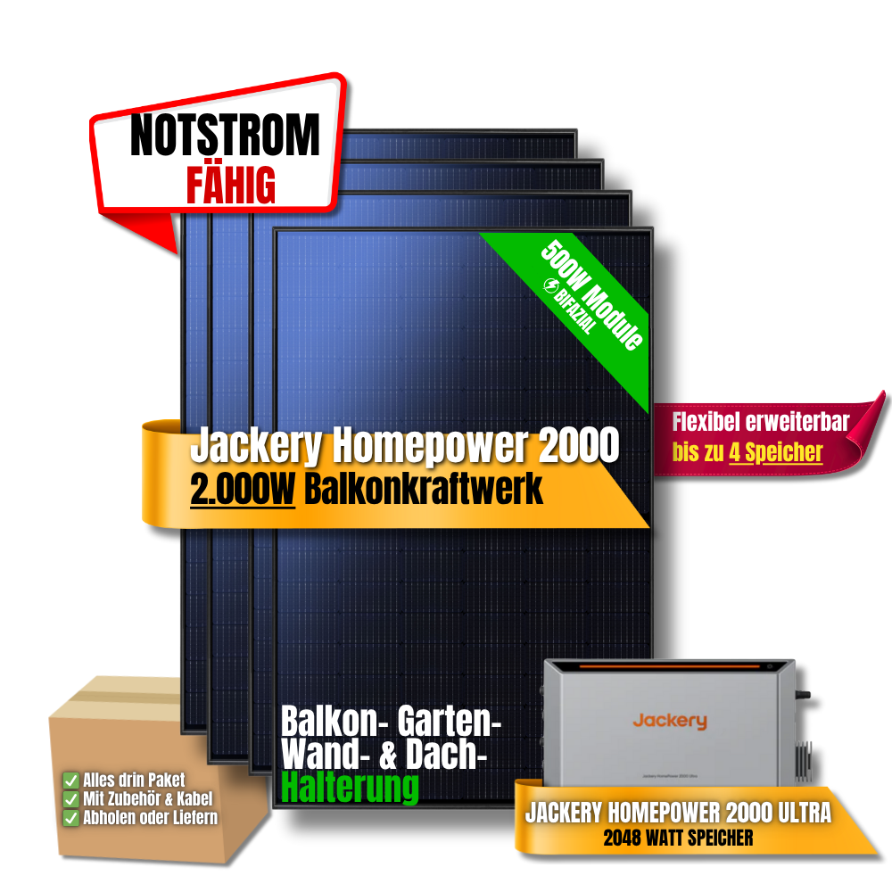 2000W Jackery Home Power Ultra2000 Balkonkraftwerk Speicher 2600W