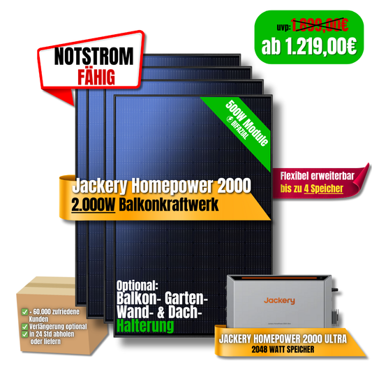 2000W Jackery Home Power Ultra2000 Balkonkraftwerk Speicher 2600W