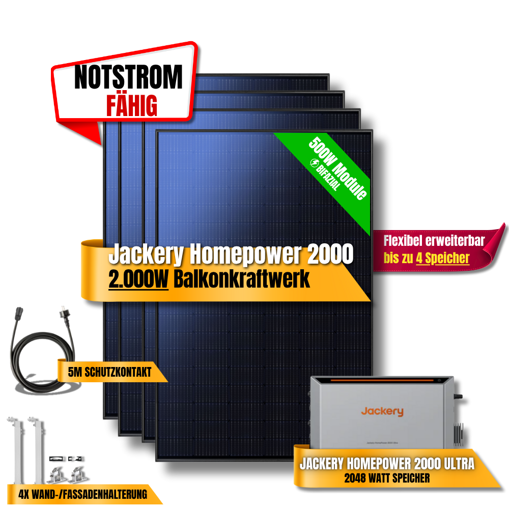 2000W Jackery Home Power Ultra2000 Balkonkraftwerk Speicher 2600W