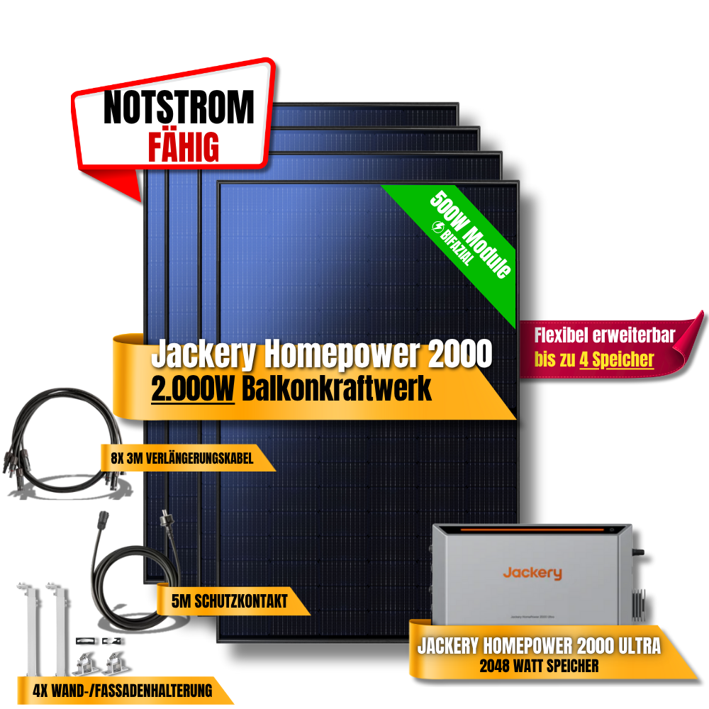 2000W Jackery Home Power Ultra2000 Balkonkraftwerk Speicher 2600W