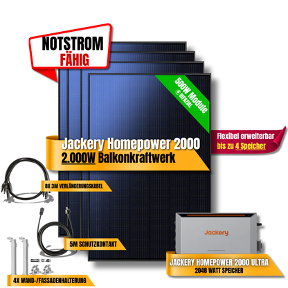 2000W Jackery Home Power Ultra2000 Balkonkraftwerk Speicher 2600W