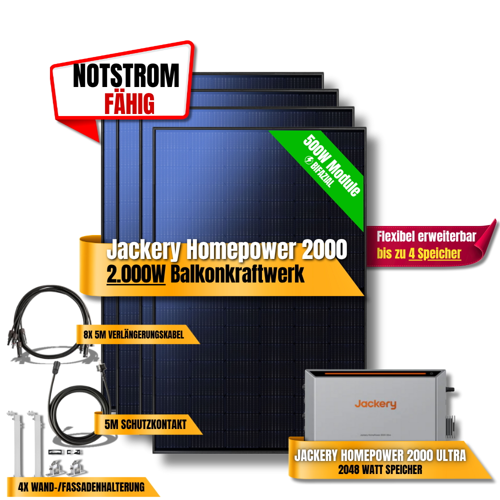 2000W Jackery Home Power Ultra2000 Balkonkraftwerk Speicher 2600W