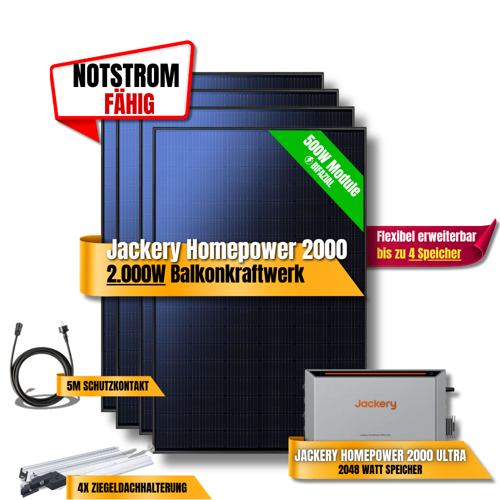 2000W Jackery Home Power Ultra2000 Balkonkraftwerk Speicher 2600W