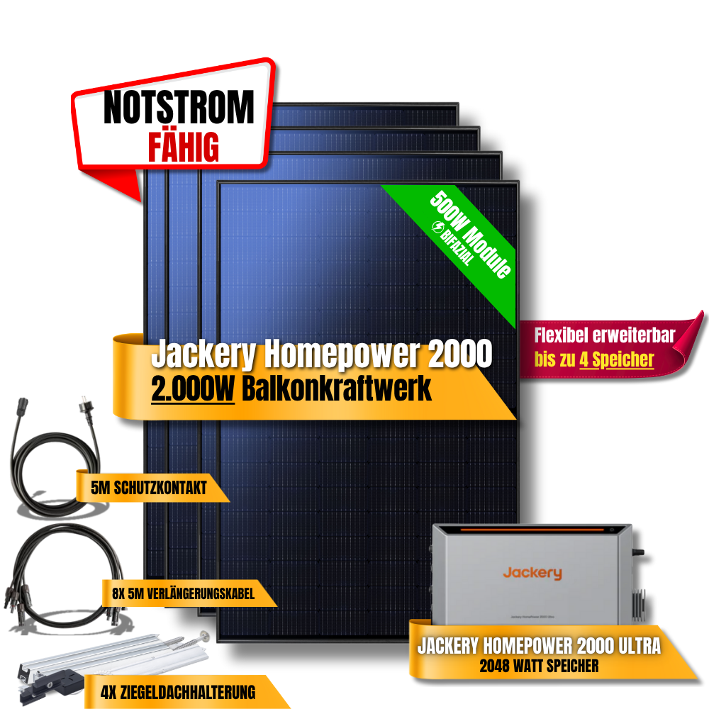 2000W Jackery Home Power Ultra2000 Balkonkraftwerk Speicher 2600W
